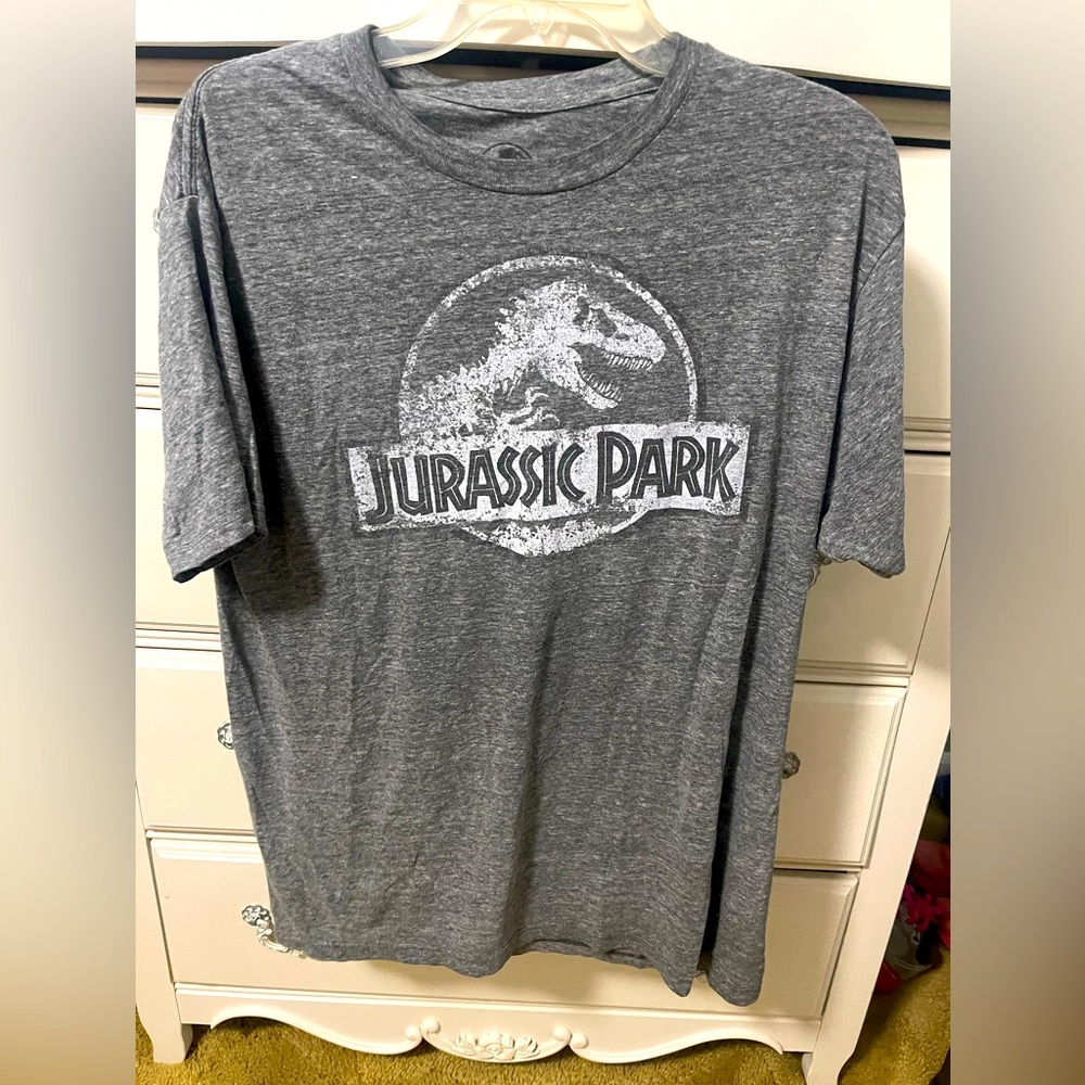 Gray Jurassic Park Gradient Sunset Logo Tee Shirt - Size Large